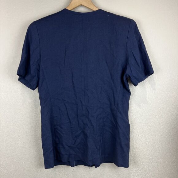 Ellen Figg Top Women 10 Blue Flax‎ Button Front Vintage Shoulder Pads - Picture 6 of 12